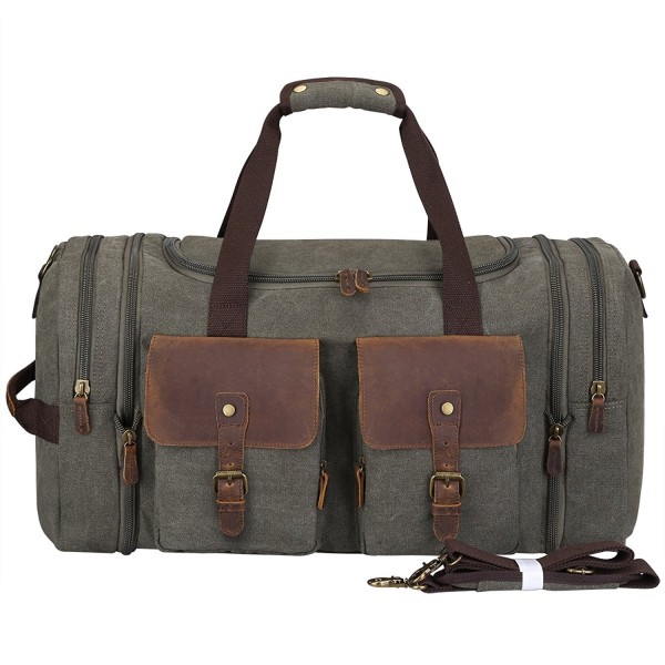S-ZONE Leather Overnight Duffle Bag Canvas Travel Tote Duffel Weekend ...