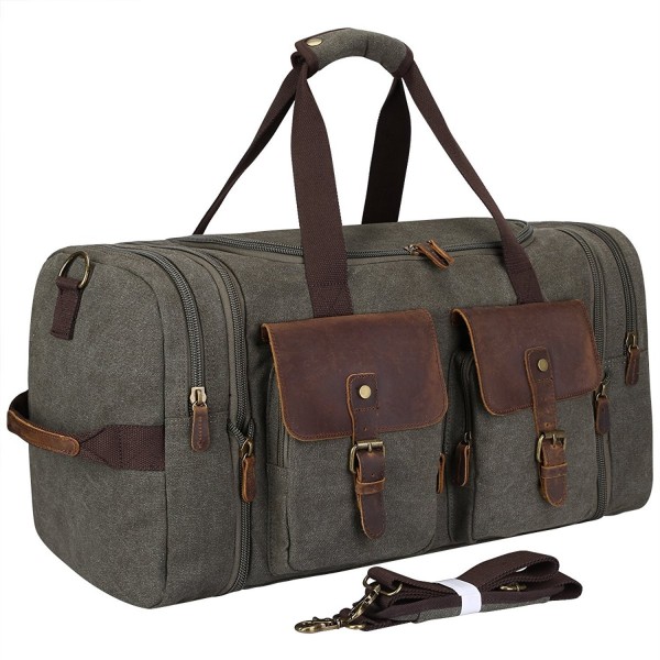 S-ZONE Leather Overnight Duffle Bag Canvas Travel Tote Duffel Weekend ...
