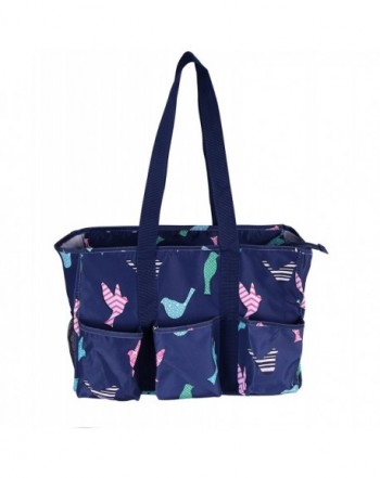 7 Pocket Tote Zipper Navy Birds