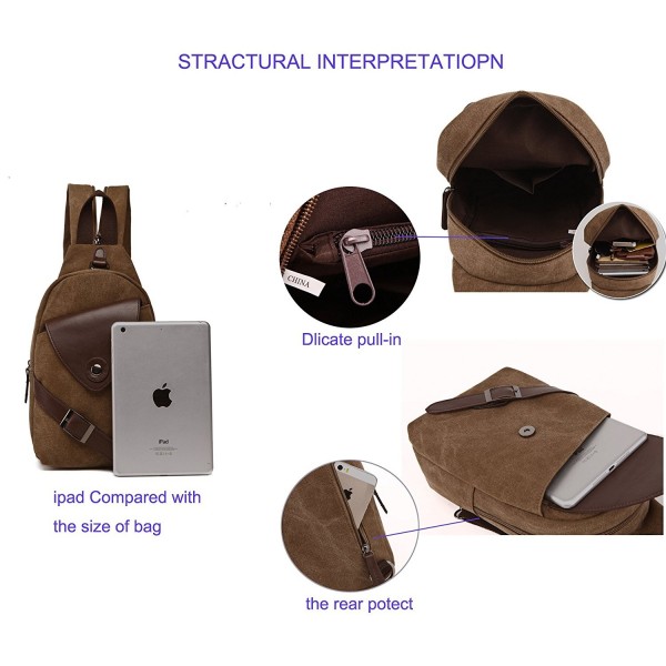 Sling Backpack Canvas Chest Fanny Pack Cossbody Bags For Men - Coffee ...