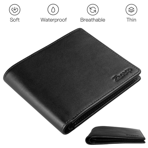 Mens Wallet Leather Slim Bifold RFID Blocking Wallet with 2 ID Window ...