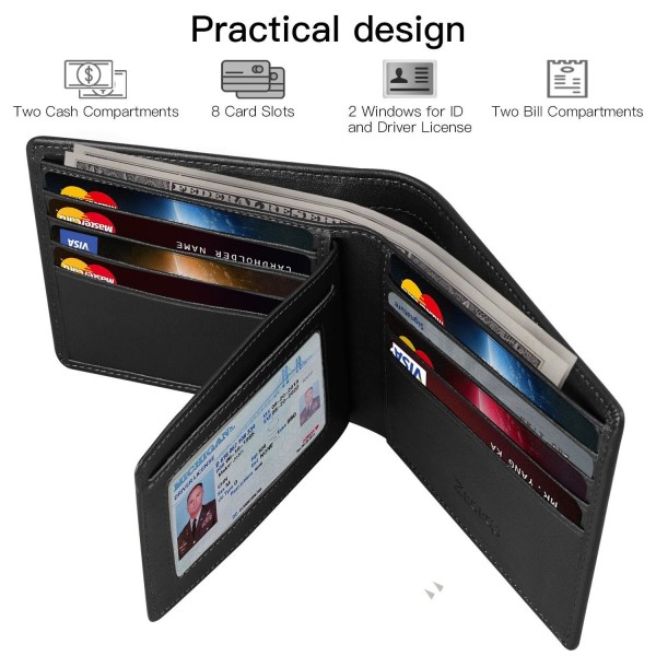 Mens Wallet Leather Slim Bifold RFID Blocking Wallet with 2 ID Window ...