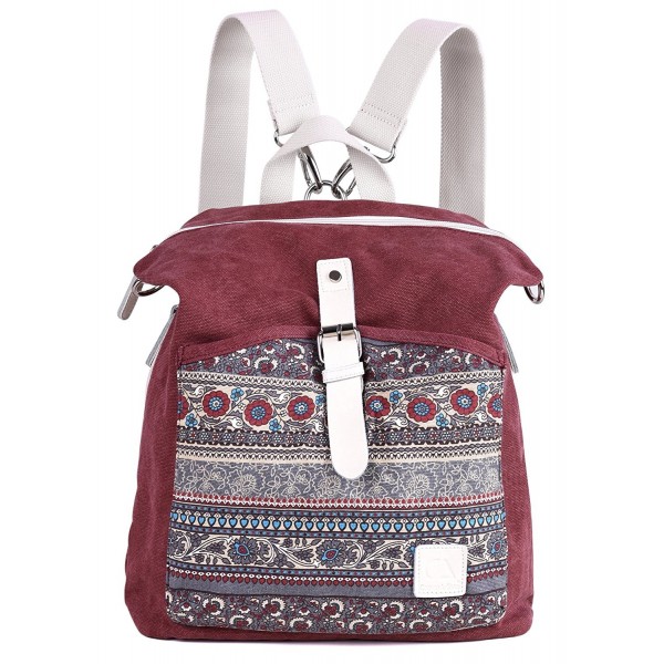 Women Girl Backpack Purse Canvas Rucksack Shoulder Bag - Maroon ...