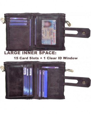 Men's Wallets RFID Blocking Genuine Leather Bifold Wallet 2 Zip Pocket ...