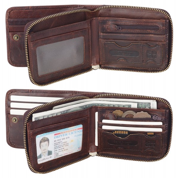 Men's Genuine Leather Bifold Zip-around Wallet with Elegant Gift ...