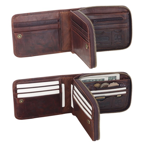Men's Genuine Leather Bifold Zip-around Wallet with Elegant Gift ...