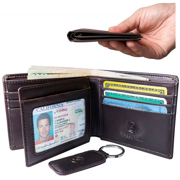 Premium Leather Wallet with Keychain Set for Men Bifold Card Holder with 2 ID Windows - C1187H6792M