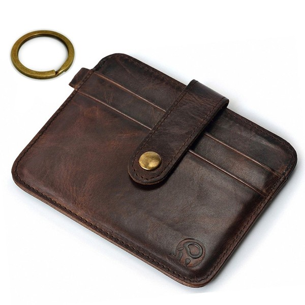 Front Pocket Wallets for Men-Slim Genuine Leather Keychain Card Holder Case Wallet with Key Ring ...