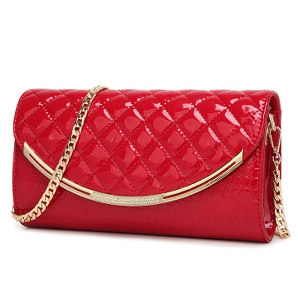 Women Fashion Leather Wedding Evening Bridal Clutch Purse - Red - CV186QGCDU0