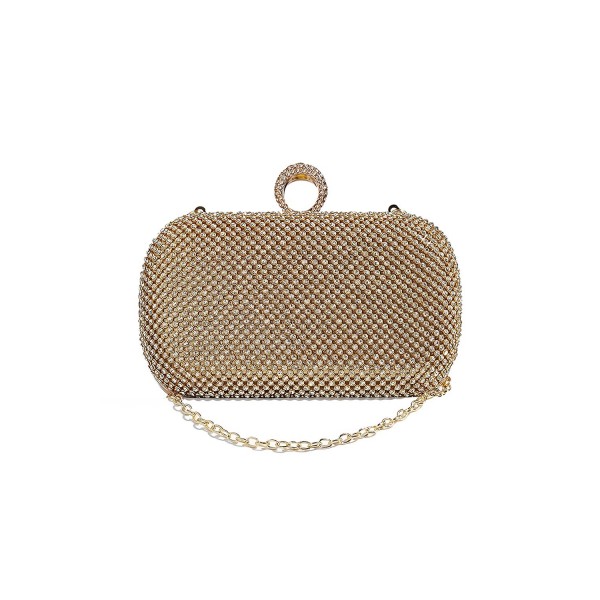 Women Knuckle Ring Clutch Purse Evening Bag Rhinestones Handbag With Chain Strap - Gold ...