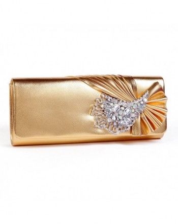 Damara Crystals Leather Pleated Clutches