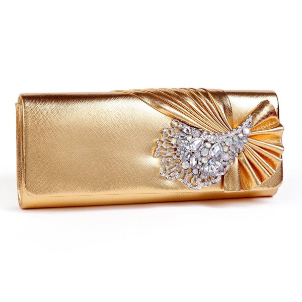 Damara Crystals Leather Pleated Clutches