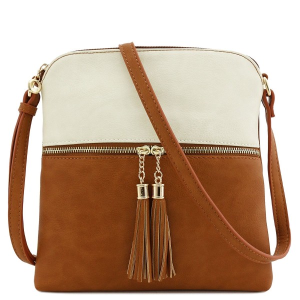 Tassel Zip Pocket Crossbody Beige