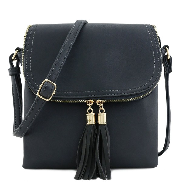 Double Compartment Crossbody Tassel Charcoal