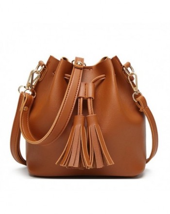 Brown Crossbody Bucket Drawstring Tassel