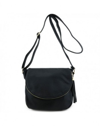 Tassel Accent Crossbody Flap Black