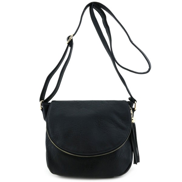 Tassel Accent Crossbody Flap Black