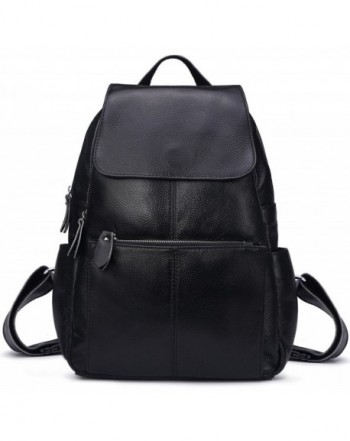 Genuine Leather Backpack for Women Girls Fashion Travel Bag - Black ...