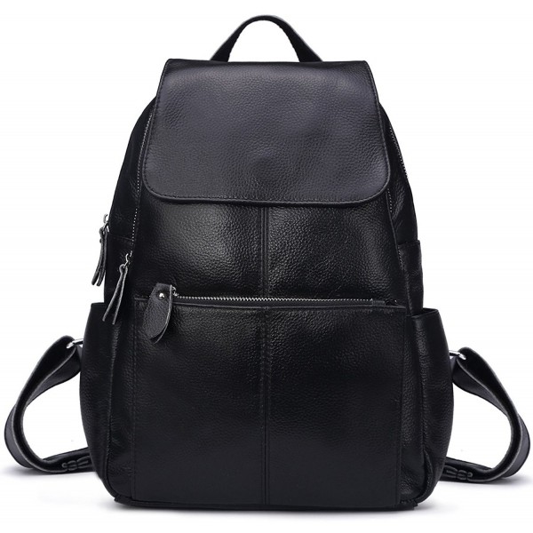 Genuine Leather Backpack for Women Girls Fashion Travel Bag - Black ...