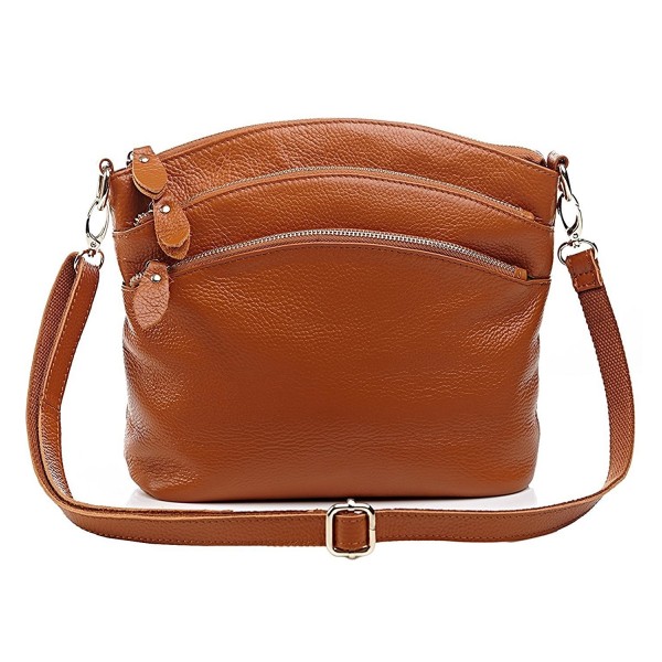 Women&#39;s Triple Zipper Soft Leather Organizer Small Purse Crossbody Shoulder Bag - Brown ...