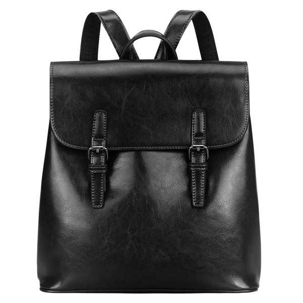 Women Leather Backpack Retro Chic Preppy Commuter Bag Daypack - Black ...