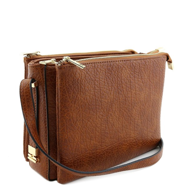 Three Compartment Zipper Crossbody Brown