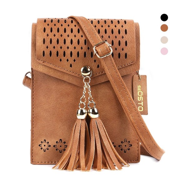 Women Small Crossbody Bag Tassel Cell Phone Purse Wallet Bags - Brown - CJ184RNYRMX