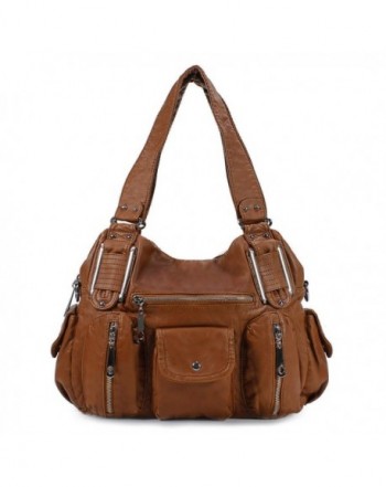 Double Zipper Washed Shoulder Bag H1336 - Cognac - CK1298ZR4LH