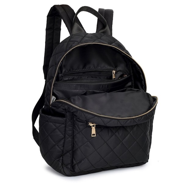 Women Backpack Large Black Nylon Daypack Purse School Bookbag Quilted ...